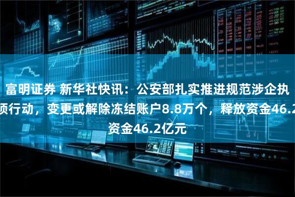 富明证券 新华社快讯：公安部扎实推进规范涉企执法专项行动，变更或解除冻结账户8.8万个，释放资金46.2亿元
